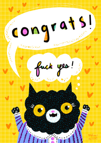 CONGRATS! FUCK YES! (black kitty) card