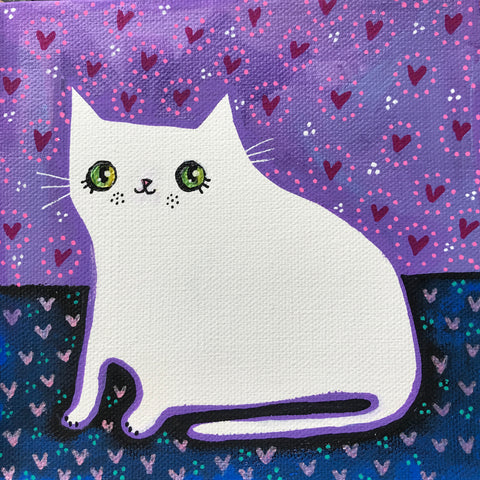 (reserved for dorie) white cat #1  6"x6"  original artwork