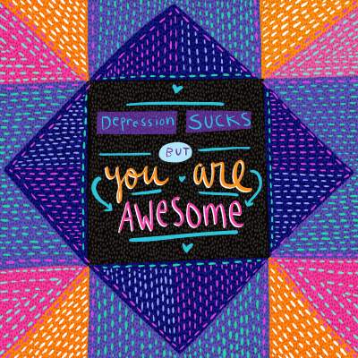SMALL 4"x4" DEPRESSION SUCKS BUT YOU ARE AWESOME  fabric panel