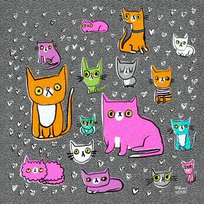 large GRAY MULTICOLOR CATS 16"x16" fabric panel