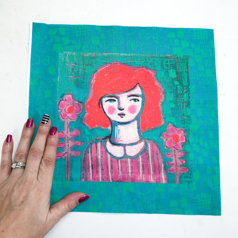 REDHEAD IN PINK STRIPED SHIRT 10"x10" fabric panel