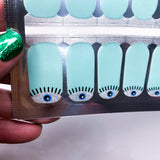 MINTY  EYES nail wraps  (silver glitter accent)