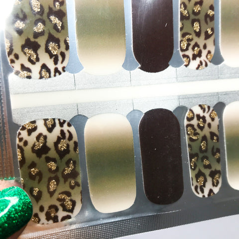 EARTHY LEOPARD  nail wraps  (gold glitter accent)