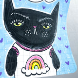 FUCK EVERYONE (black cat)  original artwork 4"x6"
