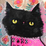 BLACK CAT IN A PINK SHIRT original artwork 8.5"x11"