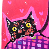 PINK LADY WITH THREE CATS original artwork 8.5"x11"