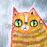 ORANGE CAT WITH QUILT original artwork 8.5"x11"
