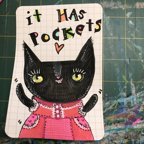 ( reserved for Cat) IT HAS POCKETS original artwork 4"x6"