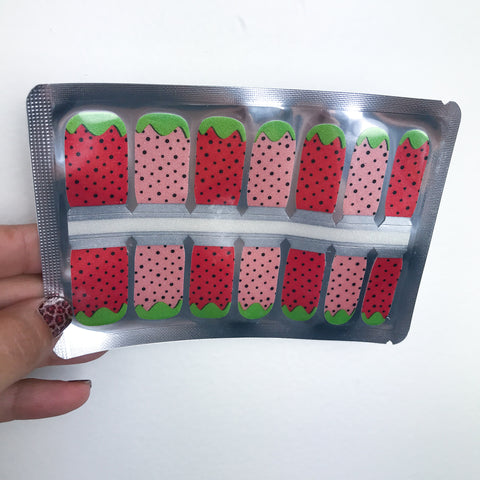 STRAWBERRY FINGERS (shimmer) nail wraps (14 strips!)
