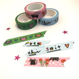 GREEN KITTY FACES washi tape (15mm)